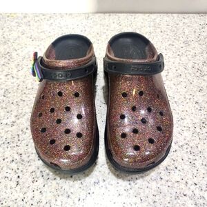 CROCS Classic Bae Pride Translucent Glitter/Rainbow Platform Clogs  Size 9